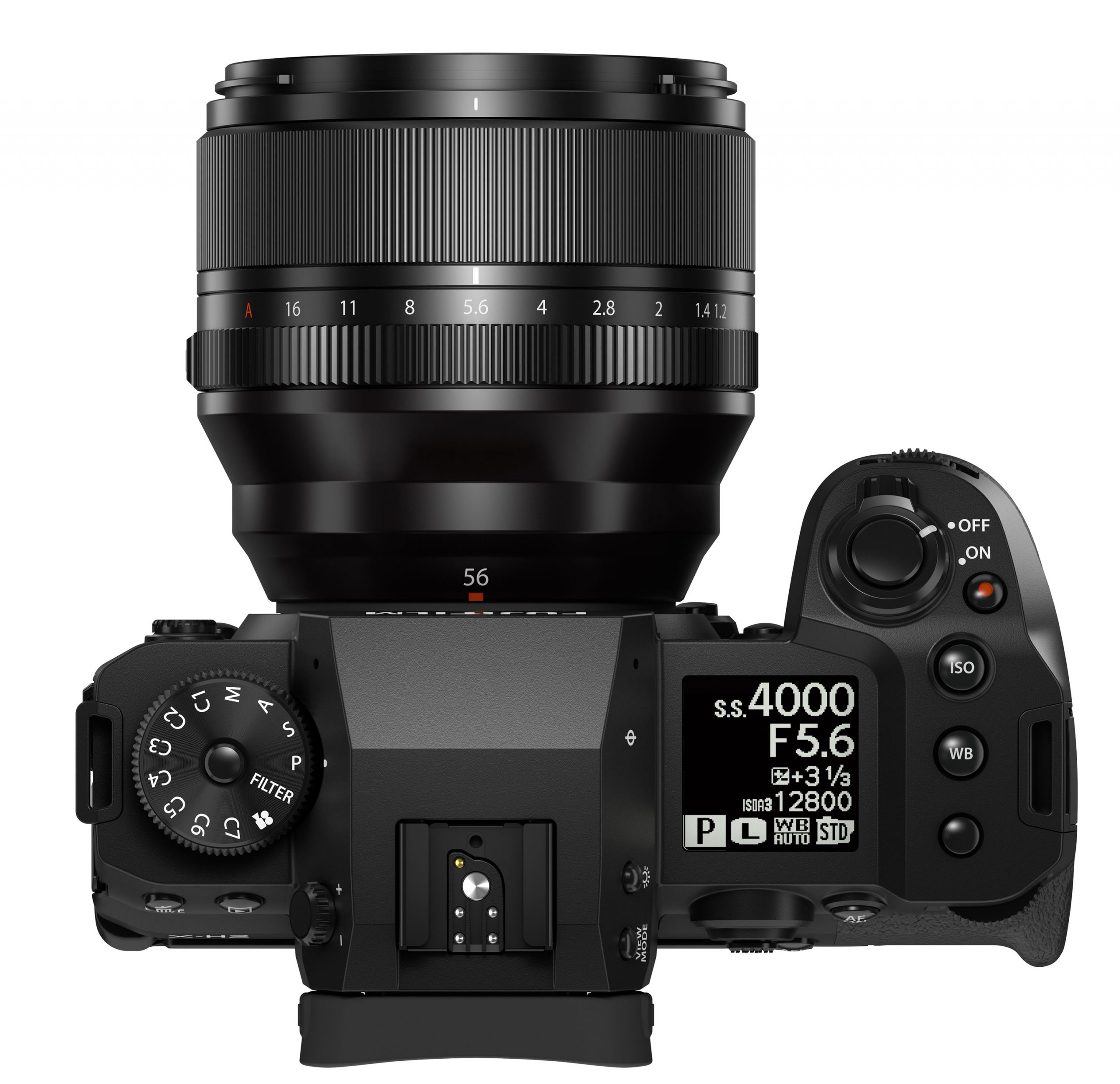 Das Infodisplay auf der Gehäuseoberseite zeigt wichtige Aufnahmeinfos an. Bild: Fujifilm