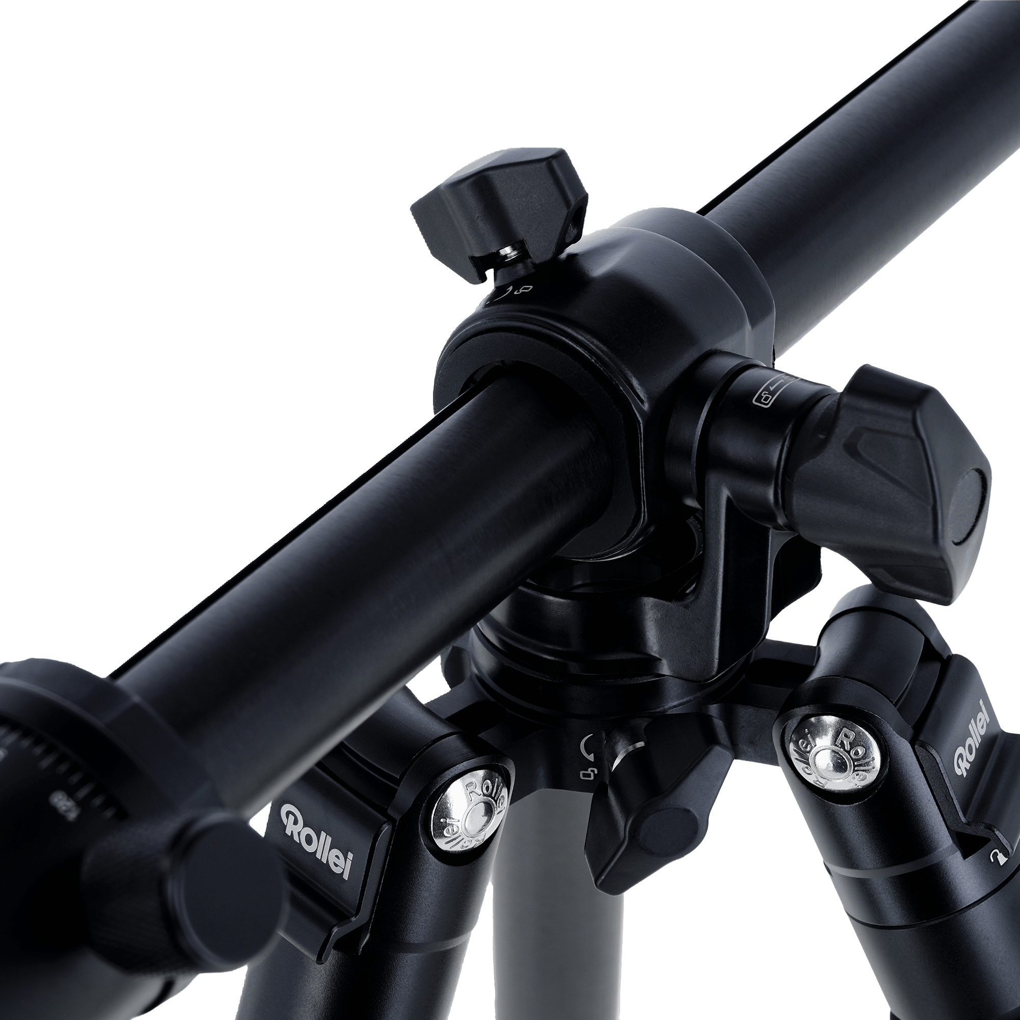 Durch den Schwenkmechanismus lässt sich die Mittelsäule auch in die Horizontale umlegen.