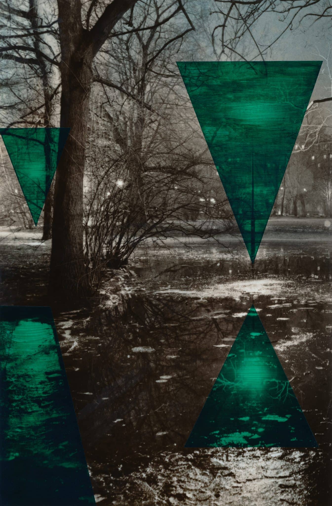 Krasinski Fälle VIIId, Fotografien auf Silbergelatinepapier, getont, übermalt, mit Papierschnitt, auf Passepartoutkarton, Unikat, 2003/2021