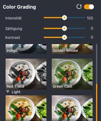 Wie die von der KI gewählten Presets lassen sich auch die Color-Grading-Looks nachträglich justieren. Mithilfe
