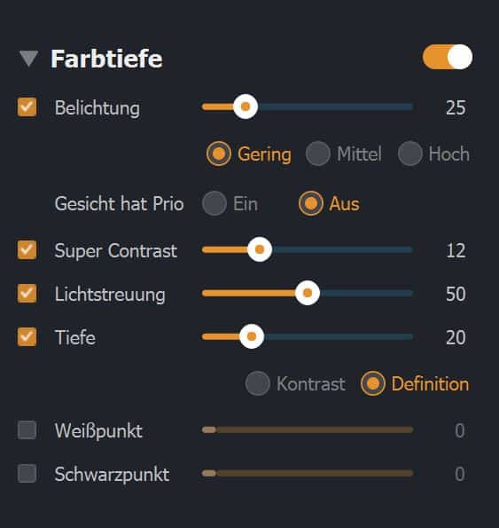 Mit den intelligenten Grundanpassungen von Radiant Photo sind wir hier recht zufrieden. Nur dem harten Licht müssen wir noch den Kampf ansagen. Hier hilft im ersten Schritt die Lichtstreuung, die für etwas diffusere Lichtverteilung im Bild sorgt.