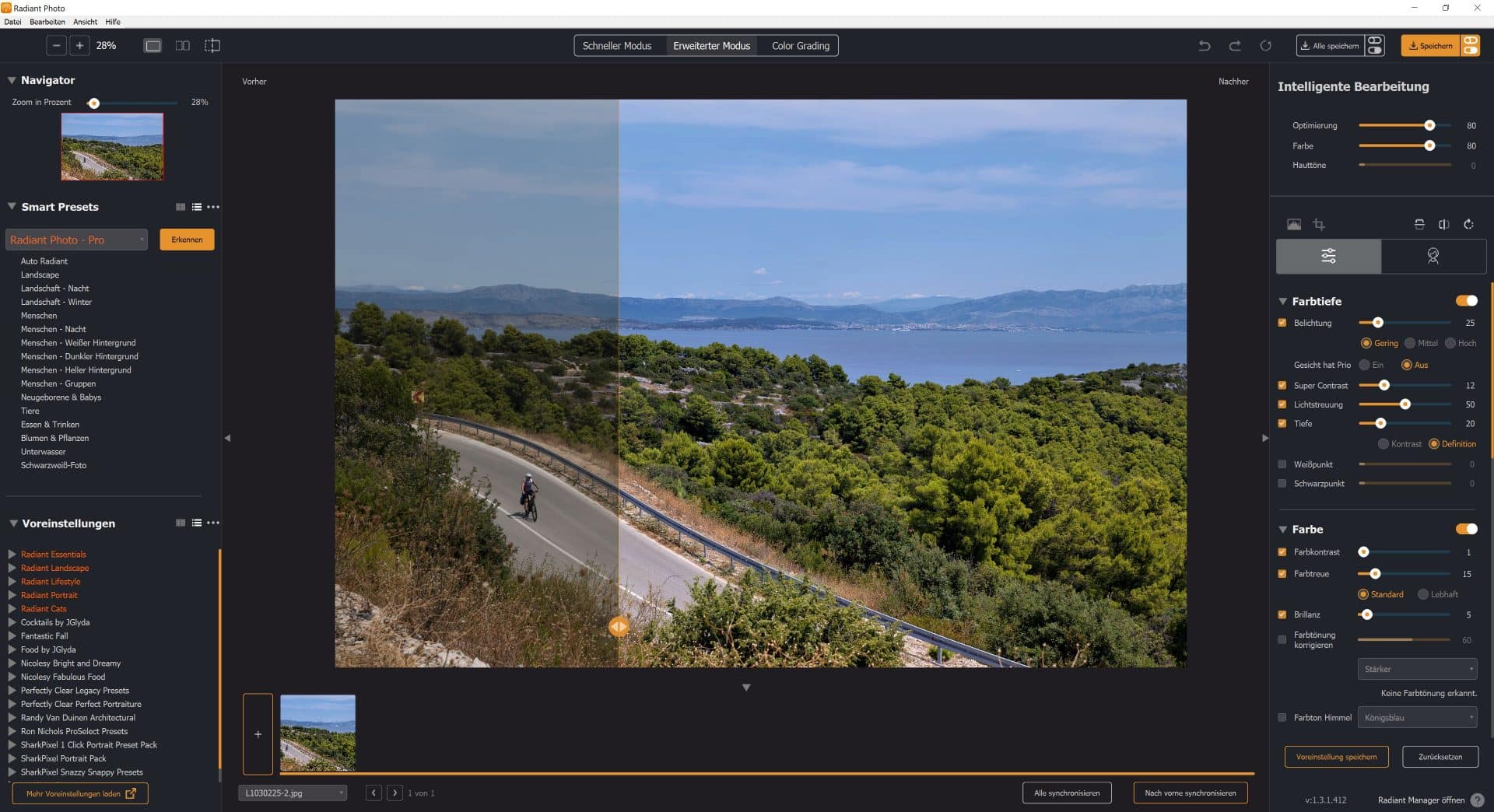 Unser Lifestylebild bei Mittagssonne in der Vorher-Nachher-Ansicht in Radiant Photo: Es wirkt heller, strahlender und mit knackigen Farben. Foto & Screenshot: Sarah Alexandra Fechler